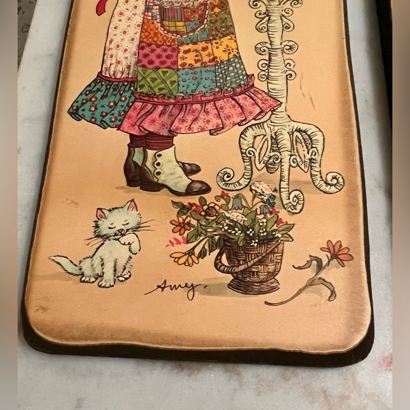 Vintage 1970 Calico Kids By Amy Wall Plaques On Wood Set Of 2 - Picture 2 of 9